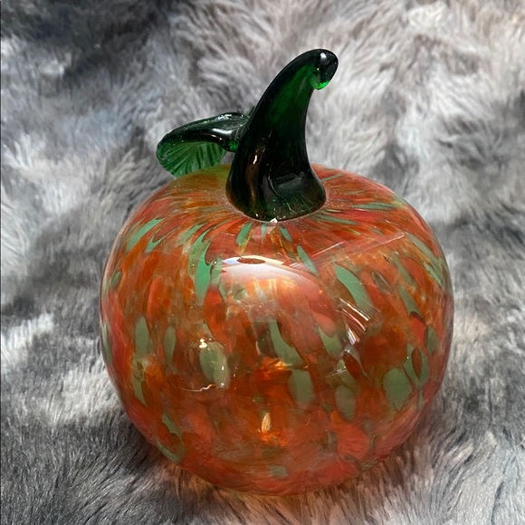 Handblown Orange Glass Pumpkin with Green Stem - Home Art - Picture 2 of 16